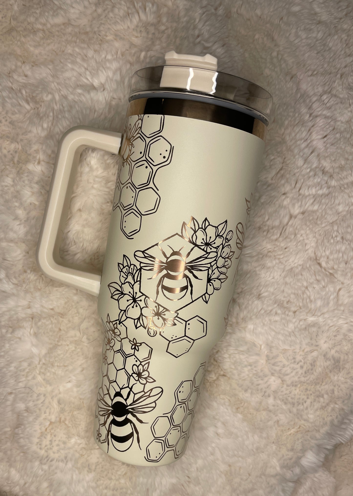 40 oz. Tumbler with Handle Laser Engraved with Bees