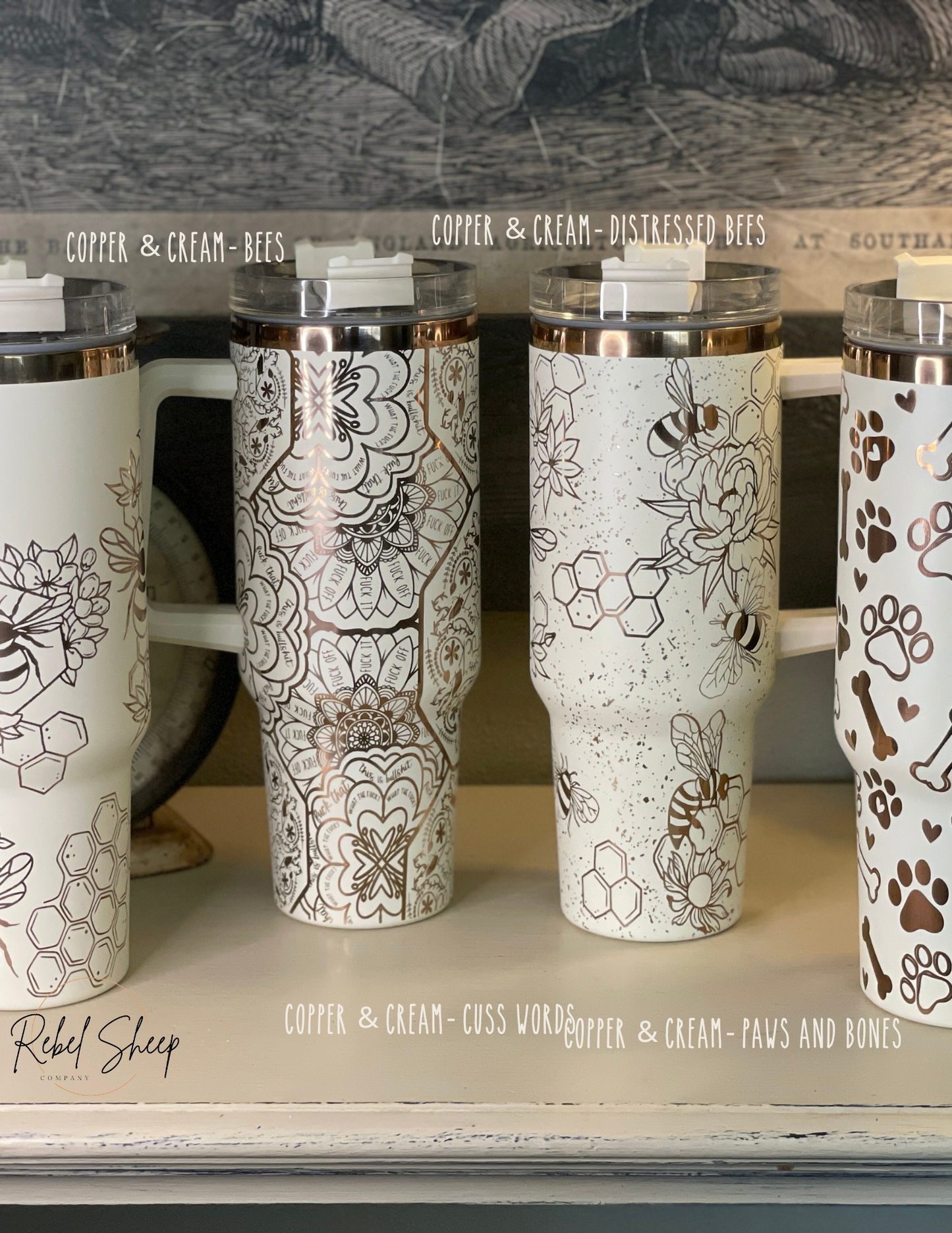 40 oz. Copper/Cream Tumbler | Distressed Bees