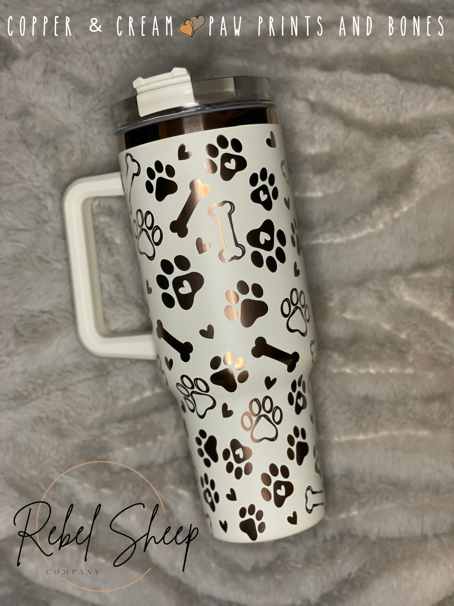 40 oz. Copper/Cream Tumbler | Paw Prints and Bones