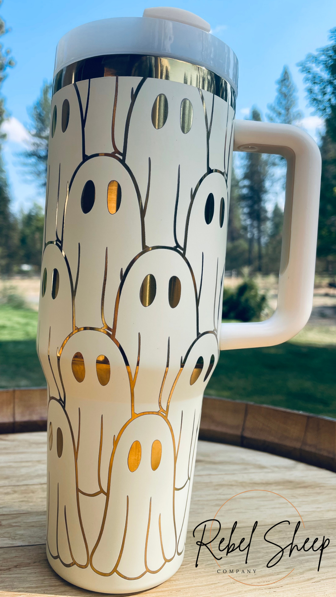 40 oz Glow-in-the-Dark Ghost Stanley Style Tumbler