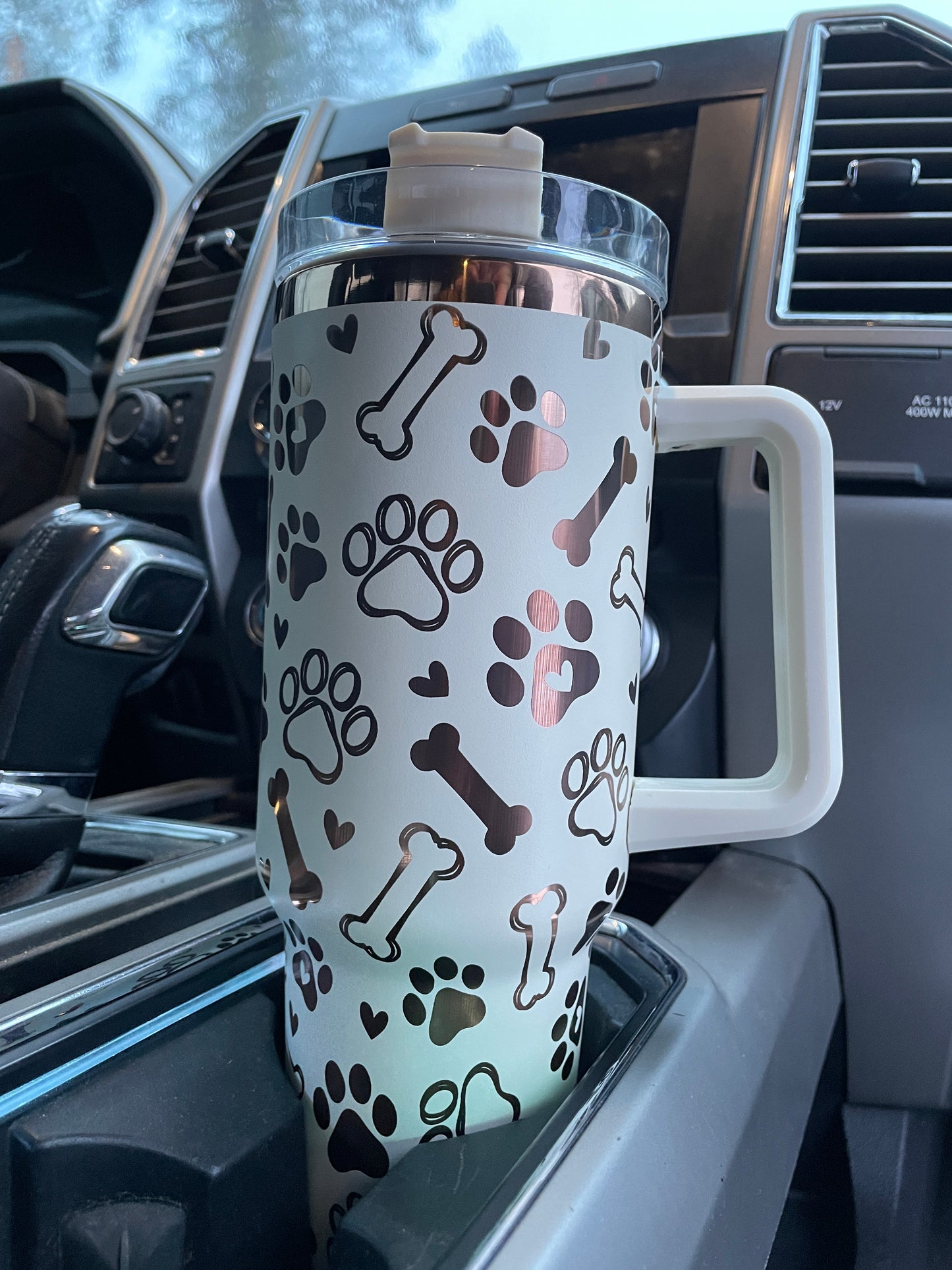 40 oz. Copper/Cream Tumbler | Paw Prints and Bones