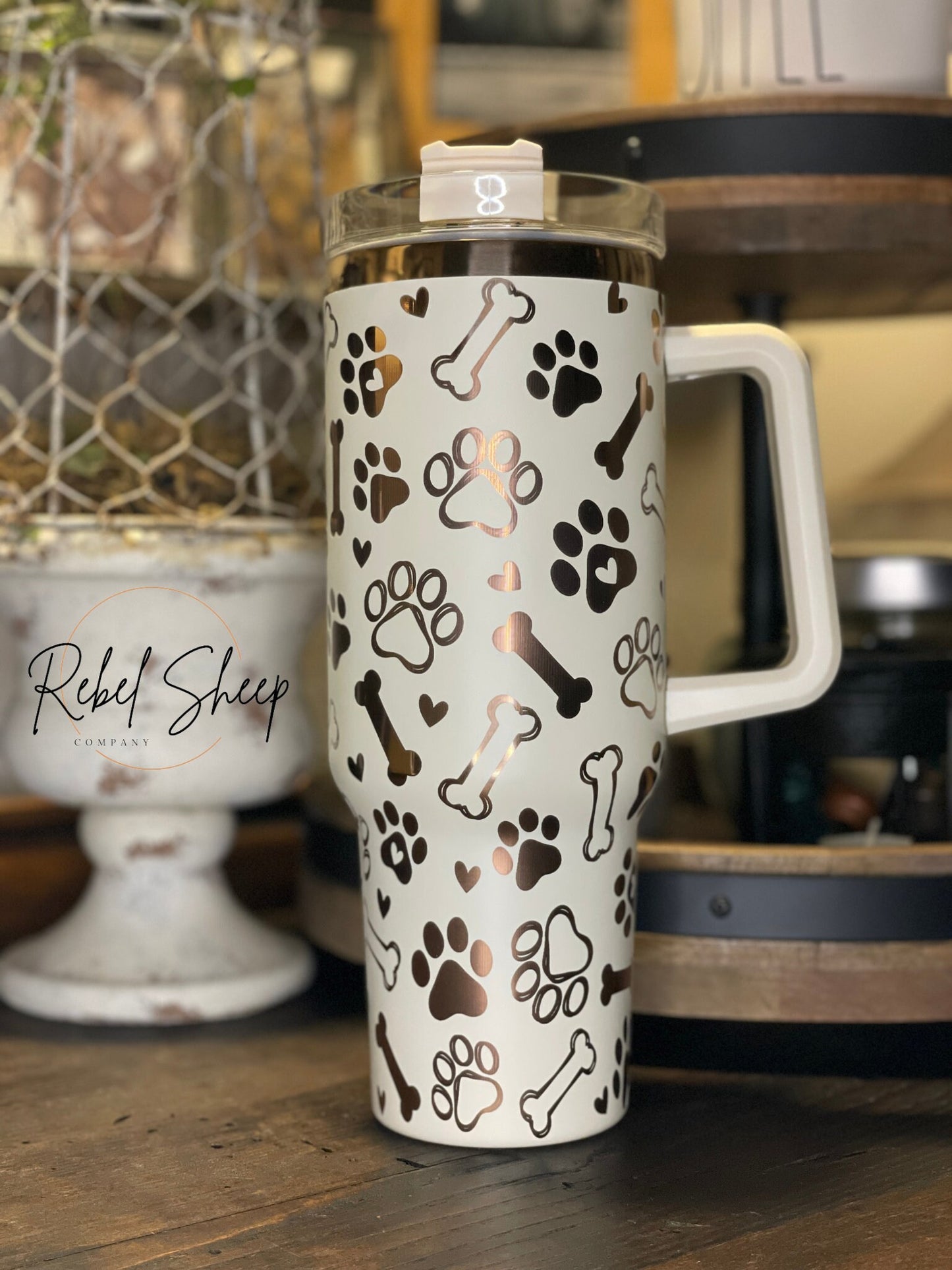 Paw Prints 40 oz Tumbler: Copper & Cream, Dog Lover Gift