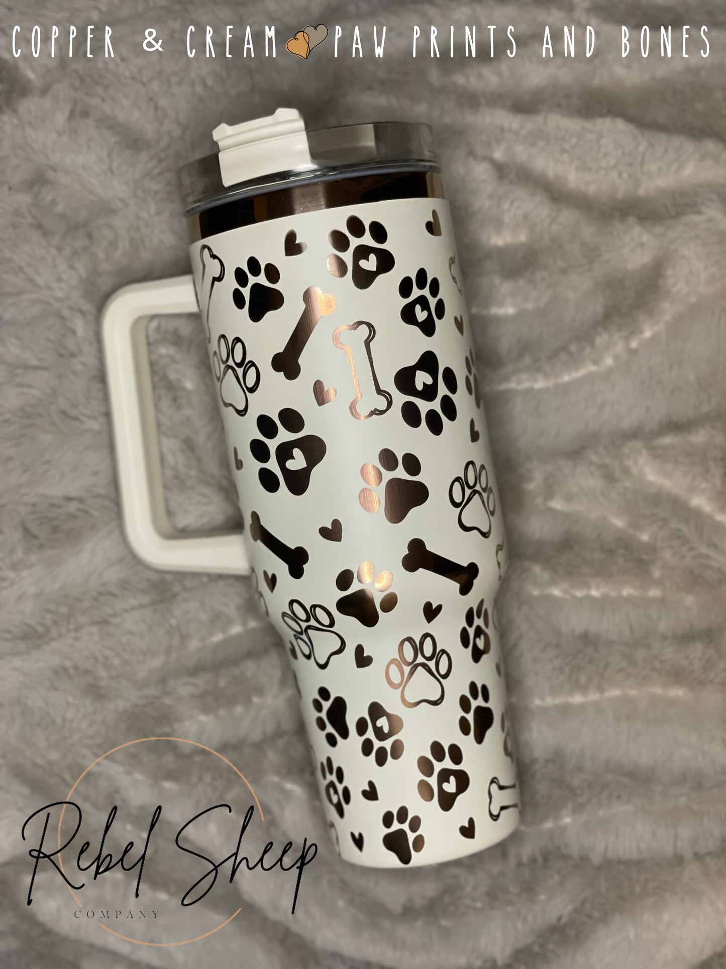 Paw Prints 40 oz Tumbler: Copper & Cream, Dog Lover Gift