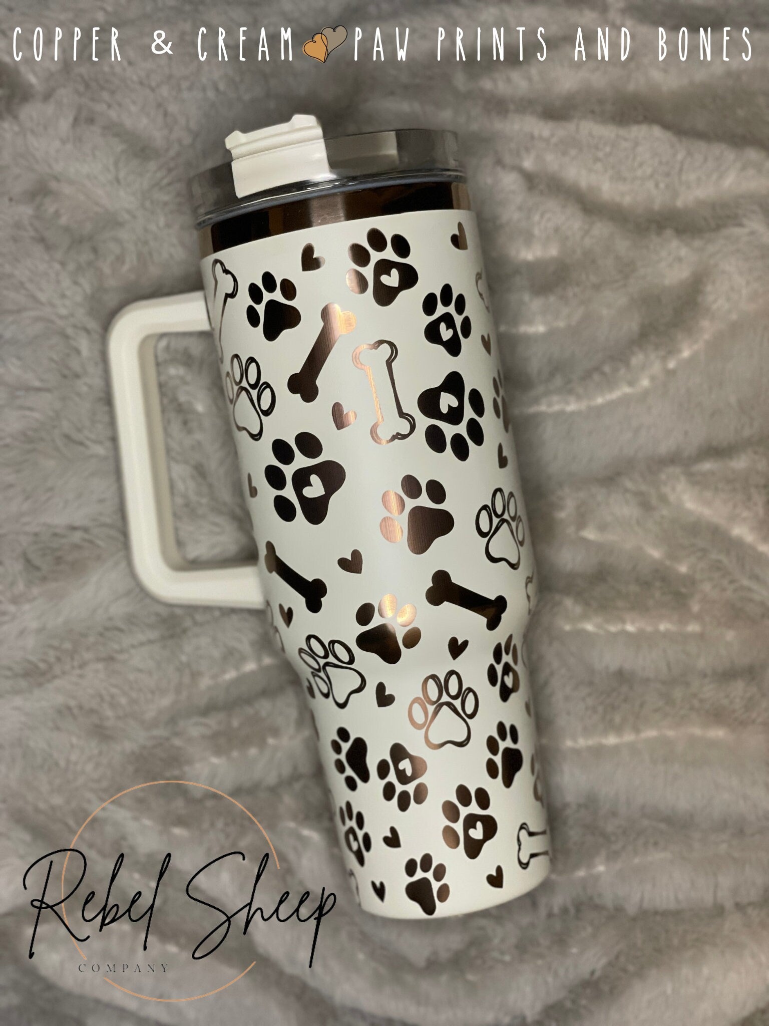 Paw Prints 40 oz Tumbler: Copper & Cream, Dog Lover Gift