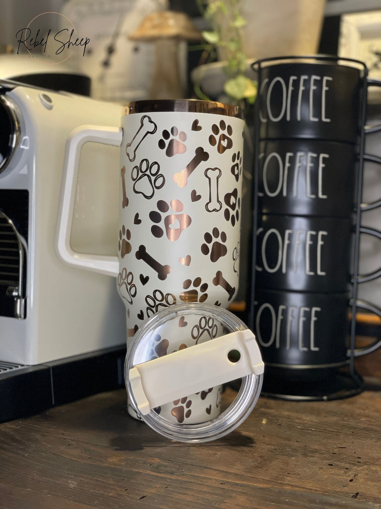 Paw Prints 40 oz Tumbler: Copper & Cream, Dog Lover Gift