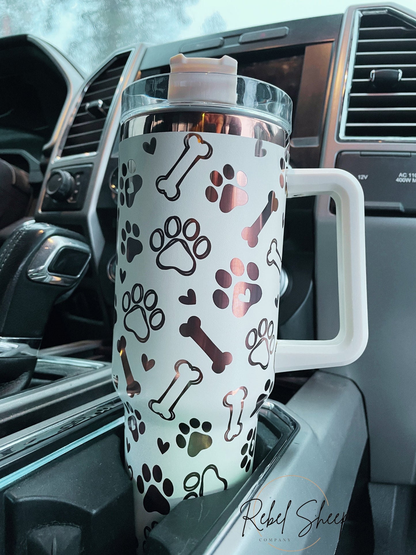 Paw Prints 40 oz Tumbler: Copper & Cream, Dog Lover Gift