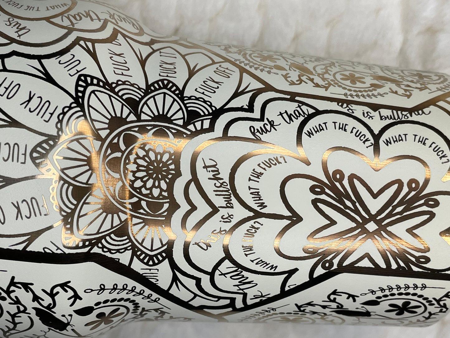 40 oz. Copper/Cream Tumbler with Handle Laser Engraved Mandala Cuss Word