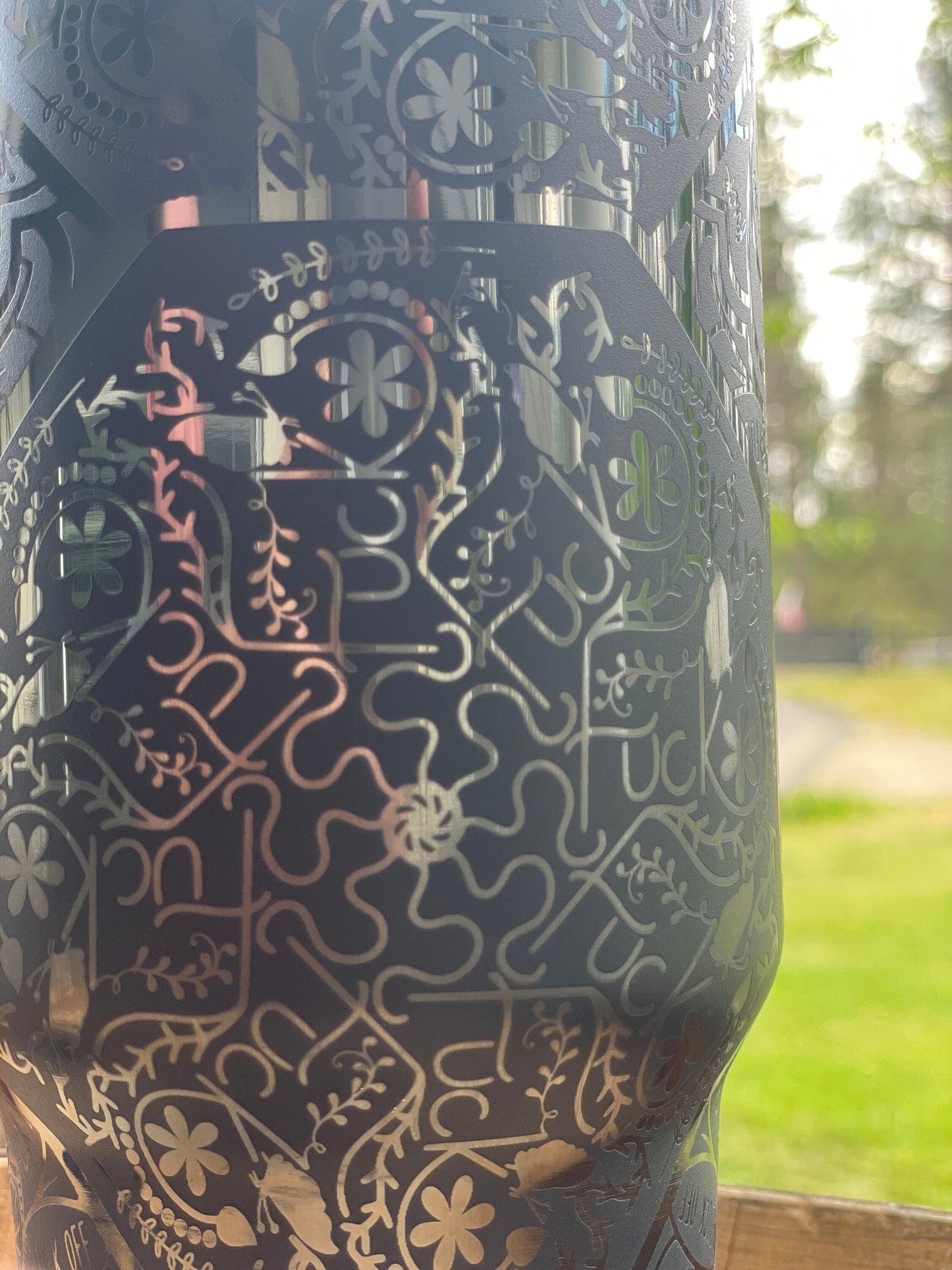 Mandala Cuss Word Full Wrap Laser Engraved 40 oz. Tumbler Black on Black