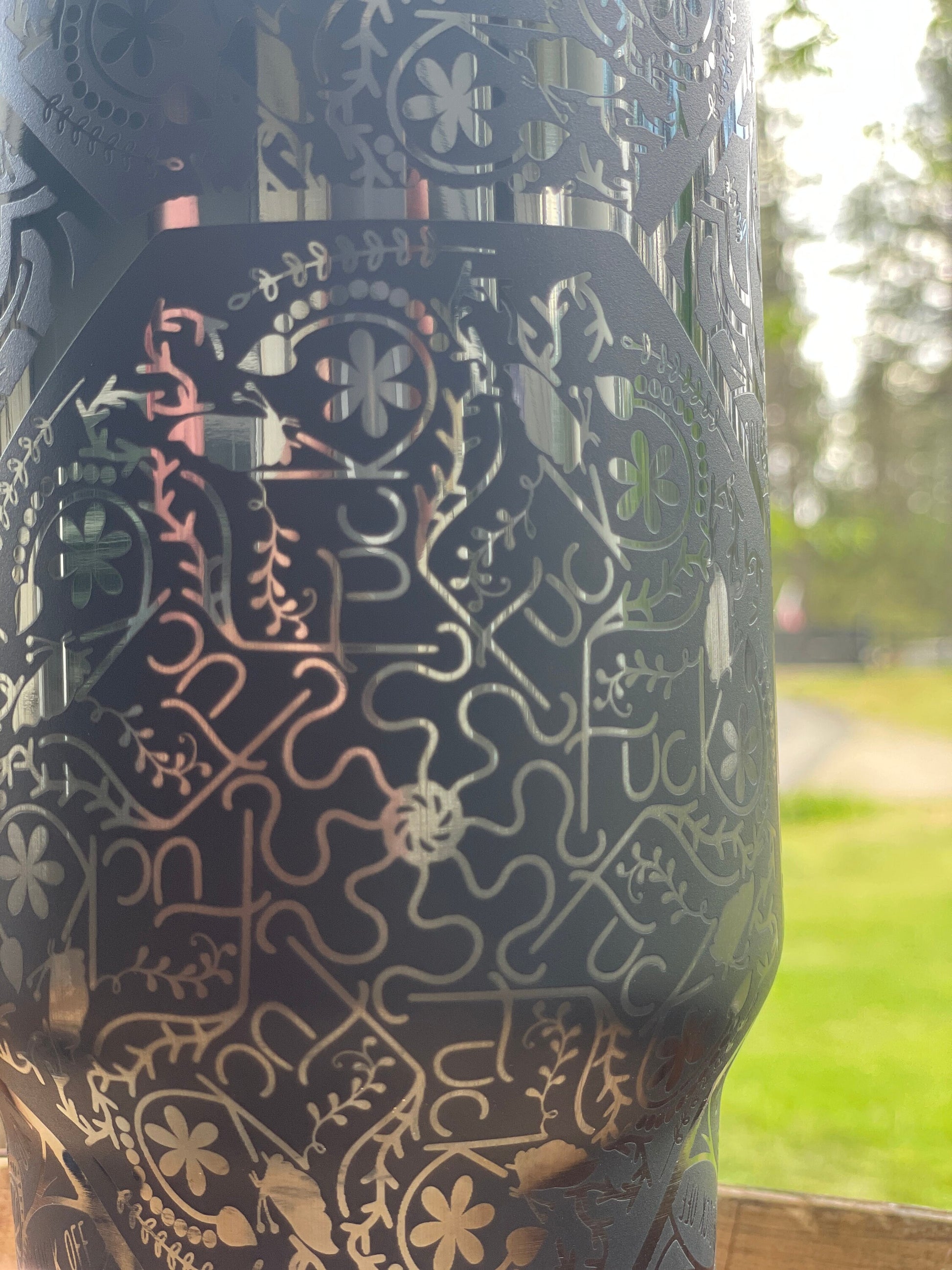 Mandala Cuss Word Full Wrap Laser Engraved 40 oz. Tumbler Black on Black