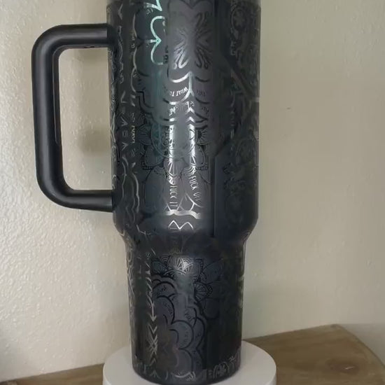 Mandala Cuss Word Full Wrap Laser Engraved 40 oz. Tumbler Black on Black