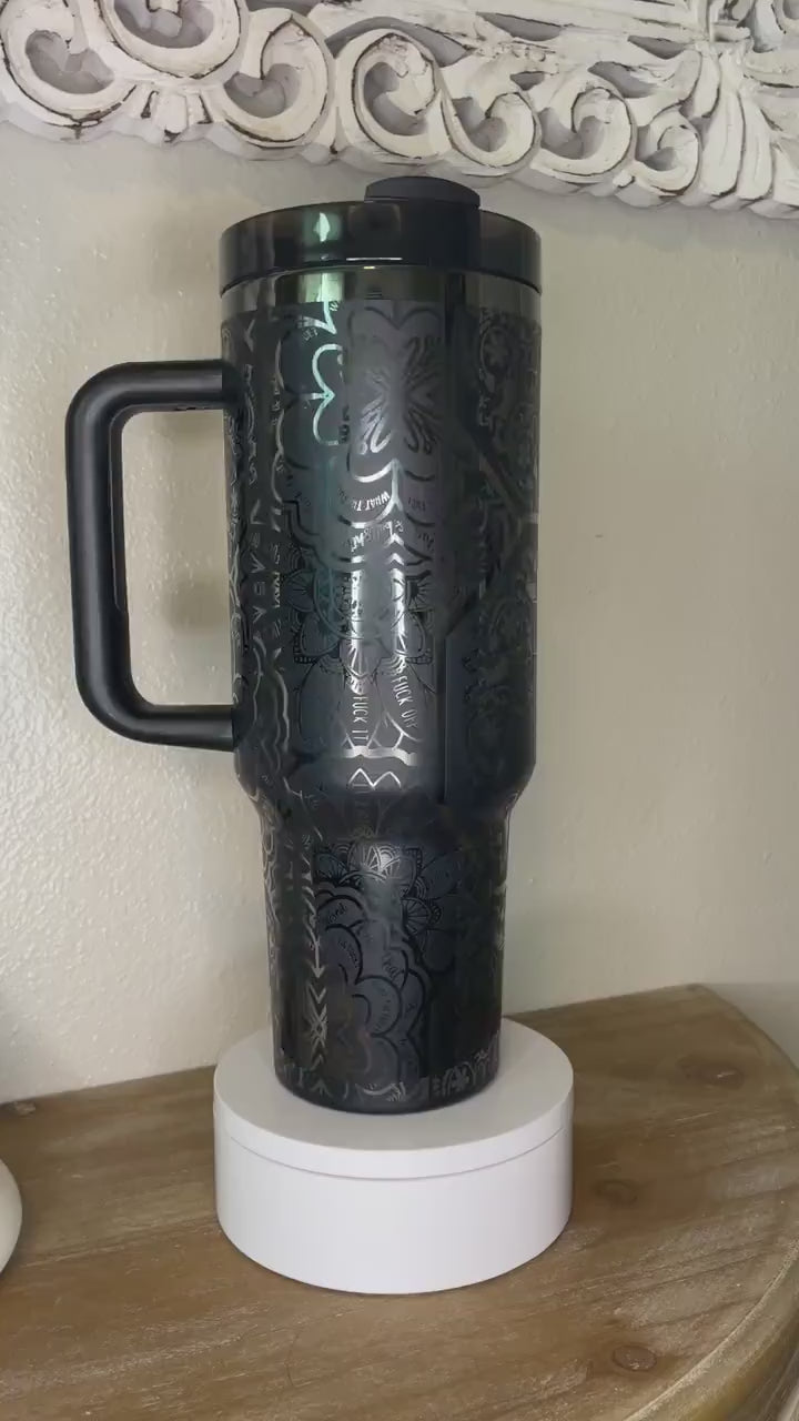 Mandala Cuss Word Full Wrap Laser Engraved 40 oz. Tumbler Black on Black