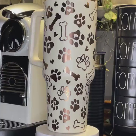 Paw Prints 40 oz Tumbler: Copper & Cream, Dog Lover Gift