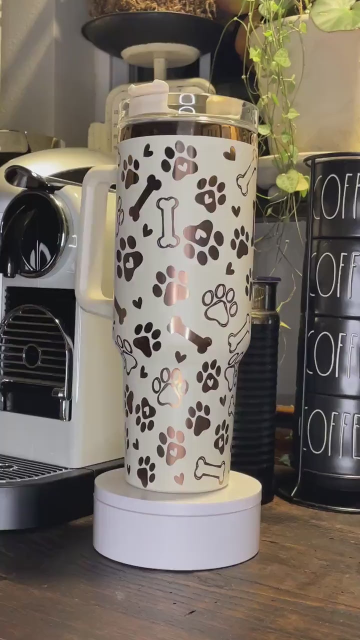 Paw Prints 40 oz Tumbler: Copper & Cream, Dog Lover Gift